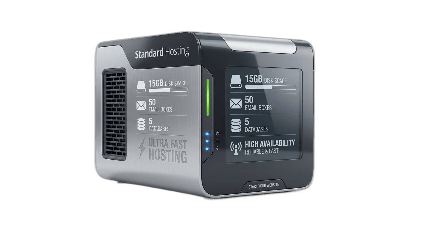 Standard Hosting - 20GB Space, 50 Email Boxes, 5 Databases